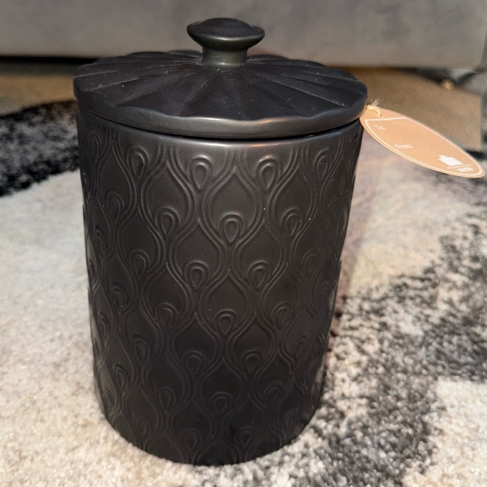 Jar brown grey swirl pattern top removes Elegant Black Textured Candle Jar